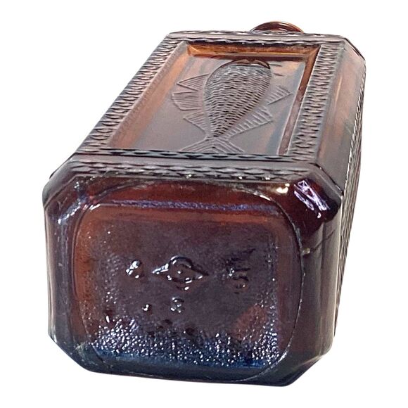 Amber Vintage Cod Liver Oil Bottle Embossed Fish & Scales 9” - Picture 5 of 5